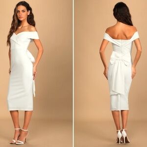 LULU's Bachelorette Engagement Bridal Shower Off the Shoulder Sexy Midi Dress